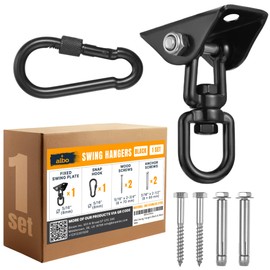 Albo 2650LBS Heavy Duty Ceiling Swing Hooks – 1 Pack Black, 304 Stainless Steel, 180° Silent Swivel Mount, Indoor Outdoor Hanger for Hammock, Therapy Swing, Punching Bag – Screws for Wood & Concrete
