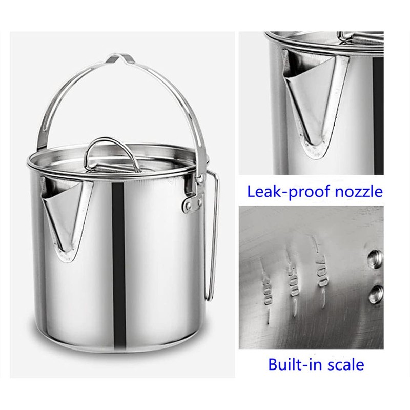 ZNZNANG Outdoor Camping Kettle，1.2L Outdoor Camping Kettle，Portable Hanging Pot Cookware