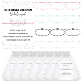 ElaDüne 12 Schutzengel Armbänder Set - mit Karte und Organzabeutel Glücksarmband Freundschaftsarmband Geschenk für Geburtstag, Weihnachten & Prüfungen - Verstellbares Schutzengel Armbänder
