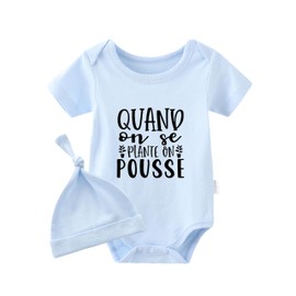 YSCULBUTOL Baby Twins Bodysuit On Se Plante On Pousse Newborn Baby Outfits Unisex Toddler Romper Cute Clothes With Hat(blue 6m)