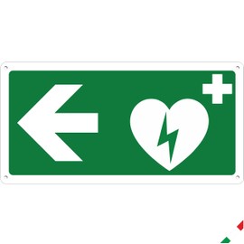 Pubblimania Defibrillator Sign Arrow Left | Aluminium Composite Sign 3 mm Outer/Inside (AED Arrow Left, 1 Unit)