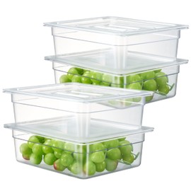 CURTA CURTA 4-Pack 1/2 Size 4" Deep NSF Polycarbonate Food Pans with Handled Lids & Drain Trays | Dishwasher & Freezer Safe Clear Container for Prep Tables, Buffet, Salad Bar, Commercial Kitchen