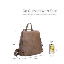 Women's Fashion PU Leather Backpack Large Capacity Rucksack School Travel Bag -L.GOLD