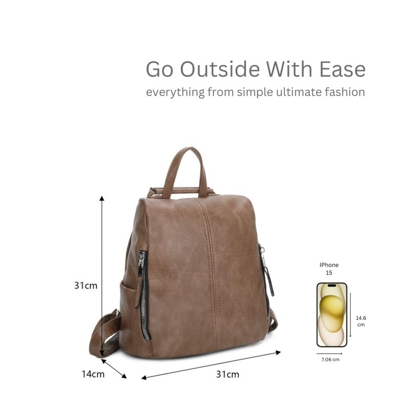 Women's Fashion PU Leather Backpack Large Capacity Rucksack School Travel