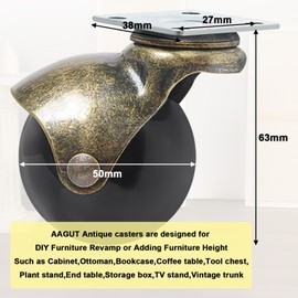 AAGUT 2 Inch Ball Casters Heavy Duty Vintage 360 Degree Swivel Plate Caster Replacement for Furniture Cabinets, Office Chairs,Table Legs Set of 4