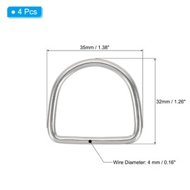 PATIKIL 4 Pcs Metal Rings 1.6 Inch 316 Stainless Steel Marine Grade Welded D Rings for Macrame, DIY Craft, Hardware, Belt, Dog Leash, 4x40x37mm