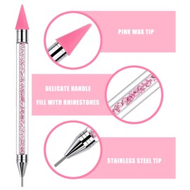 Dual-Ended Rhinestone Picker Dotting Pen for Nail Art - Wax Pencil with Pink Handle, Perfect for Picking Up Jewel Gems, Crystals and Studs