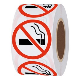 HYBSK No Smoking Logo Labels Glossy Paper Public Warning Stickers 1.5" Round 500 Total Per Roll (1.5 inch)