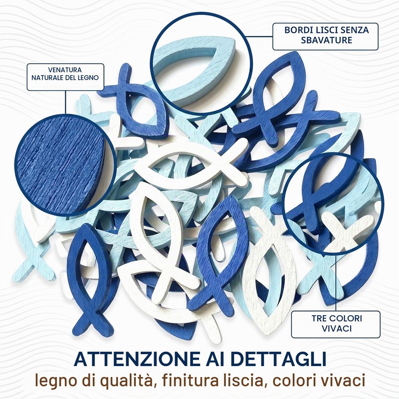 PYRUVAE 100 Pezzi Pesciolini in Legno per Decorazioni Battesimo Comunione