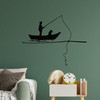 Vinyl Wall Decal Fisherman in Boat with Dog Silhouette Fishing