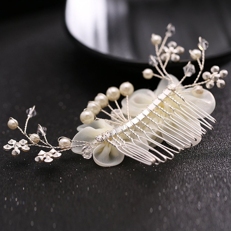 AVILMORE Flower Pearl Hair Comb Hair Ornament Rhinestone with Storage