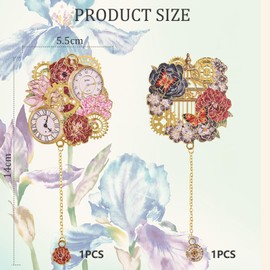 Auiremrti Pack of 2 Vintage Metal Bookmarks with Pendant Chain, Retro Gothic Bookmarks, Flower and Clock Bookmarks for Reading Women, Men, Children, Ideal for Book Lovers