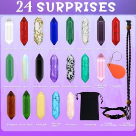 Advent Calendar 2024 Rocks, Christmas Advent Calendar 2024, Crystal Advent Calendar, 24 Days Natural Crystal Agate Stone, Christmas Xmas Gifts 2025 (PURPLE -HEAL CRYSTAL)