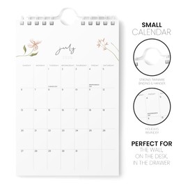 Karto Mini Wall Calendar 2025-2026 - Vertical 6x9 inch July 2025 to December 2026 - Small, Versatile, and Easy Planning with the Aesthetic Desk Monthly Calendar - Flowers