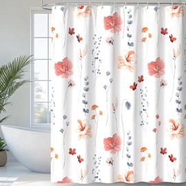QiyI Watercolor Floral Shower Curtain, Flowers Print Minimalist Bathroom Curtain, Machine Washable Spring Modern Shower Curtains, Waterproof Fabric Shower Curtain Set with Hooks, 72 x 72, Pink