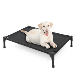 Garnpet Elevated Dog Bed for Large Dogs, Raised Dog Cot Fits Up to 120 LBs, Heavy Duty Pet Cots with Durable Supportive Teslin Recyclable Washable Mesh, Indoor & Outdoor Pet Bed, Black