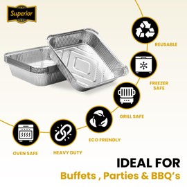 Superior 10-Pack Aluminium Foil Trays with Paper Lids, Heavy Duty Aluminium Takeaway Containers, Freezer & Oven Safe Tin Foil Trays For Baking, Cooking, Broiling, Storage Containers, 9 x 9 inch