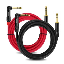 DREMAKE Guitar Cable Cord 10FT, 2 Pack TRS 1/4 Straight to Right Angle Professional Instrument Guitar Amp Cable, TRS 6.35mm Male to Male Balanced Audio Cable for Pro Audio Effects Pedal Quarter Inch