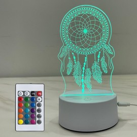 SYLIKENATE Dreamcatcher 3D Illusion Lamp,Acrylic 3D Lamp LED Night Light with Remote Control 16 Color Changing Desk Lamp，Kids Gamer Room Decor Plug in Best Cool Festival Birthday Gift.