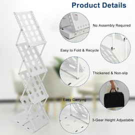 Polmart 4-Tier Brochure Stand Heavy Literature Display Magazine Rack with Adjustable Pockets. Portable Collapsible Design with Carry Bag for Trade Shows, Offices, Retail Stores (White)