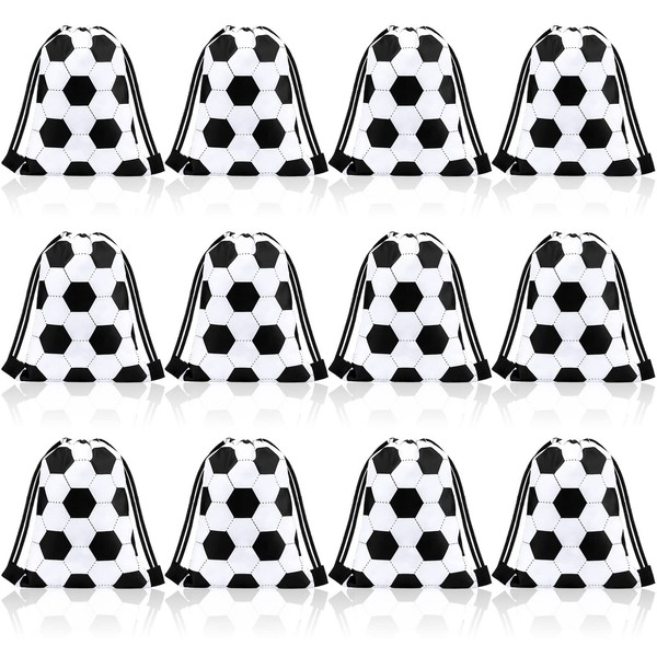 12 Pieces Small Softball Soccer Basketball Volleyball Candy Drawstring Bag Softball Soccer Basketball Volleyball Drawstring Goodie Favor Bags(Soccer Style,7 x 10 Inch)