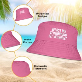 Selbst die Verwirrung ist verwirrt - Lustiger Fischerhut – Der perfekte Sonnenhut für Herren & Damen – Ideal als Malle-Outfit, Party-Accessoire & Festival-Eimerhut für den Strand | Farbe Pink