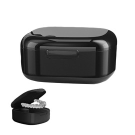 Denture Box, Dental Denture Container, Portable Container for Dentures, Portable Denture Box Cover, Denture Box with Strainer, Suitable for Storing Dentures (Black)