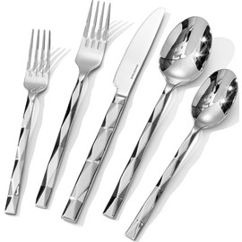 KINGSTONE Silverware Set, Luxury 20 Piece Flatware Set for 4, 18/10 Stainless Steel Cutlery Set with Diamond Cut Pattern for Kitchen, Home, Wedding, Party, Mirror Polished and Dishwasher Safe