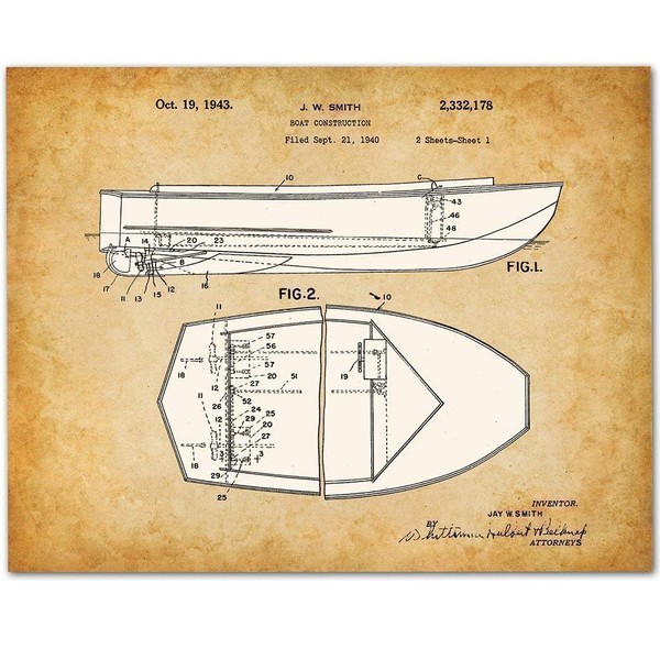 Vintage 1943 Chris-Craft Boat - 11x14 Unframed Patent Print - Makes a Great Cabin, Lake House or Beach House Decor and Gift Under $15 for Boat Owners and Sailing Enthusiasts