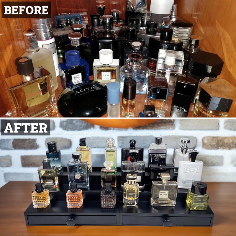 Classic Wooden Cologne Organizer for Men 3 Tier Black |