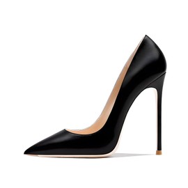 Qunvngutui Women's Classics Pointed Toe Thin Heels 4.7 Inch Super High Basic Pumps Slip-on Wedding Party Banquet Big Size Shoes Black Pleather US8