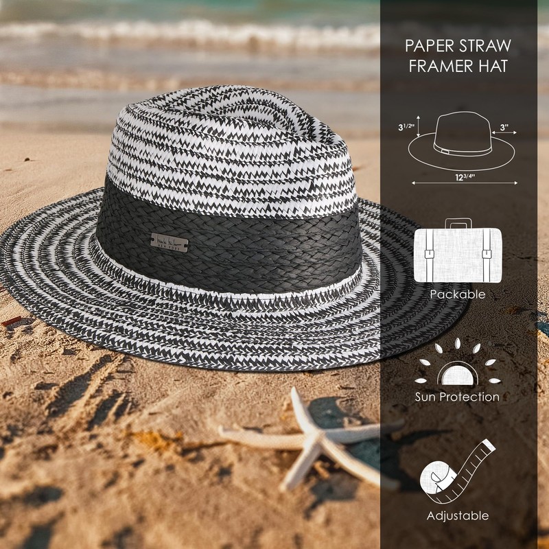 Nicole Miller Straw Sun Hats for Women, Black/White