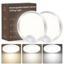 TOOWELL Rechargeable Motion Sensor Ceiling Light: Closet Lights Motion Sensored, Battery Operated Shower Light for Closet Shower Bathroom Pantry Porch 500LM, No Wired, 2 Pack
