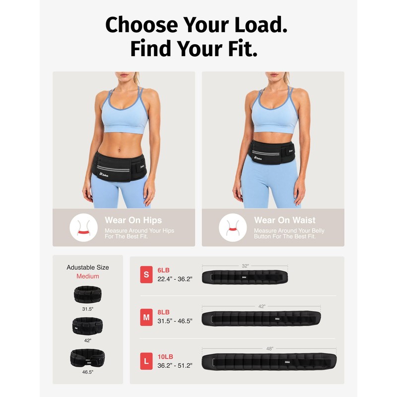 ZELUS Weighted Belt, 0-8 lb Z-Fit Adjustable Weighted Belt for