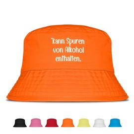 May contain traces of alcohol - Funny Fisherman Hat - The Perfect Sun Hat for Men & Women - Ideal as a Malle Outfit, Party Accessory & Festival Bucket Hat for the Beach, orange, Unit size