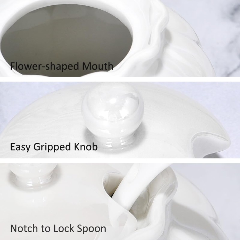 Ursword Iridescent Sugar Bowl with Lid and Spoon, Ceramic Sugar