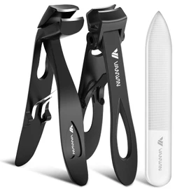 German Nail Clippers for Men, VANWIN Toenail Clippers for Thick Nails for Seniors with 16mm Wide Jaw, Ergonomic Heavy Duty Angled Head Toe Nail Clippers with Catcher Fingernail Clipper for Women Black