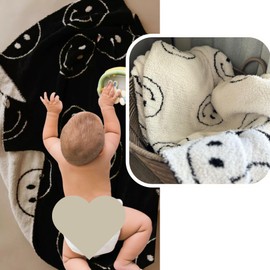 Smiley Face Throw Blanket Microfiber Soft Fluffy Cozy Baby Toddlers Kids Adult Reversible Blanket for Bed Couch Happy Face Blanket (Black, 46"x54" | Baby,Toddler,Kids)