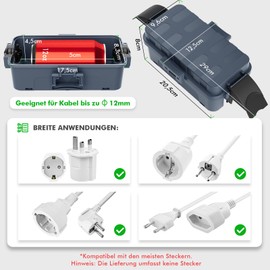 RESTMO Outdoor Waterproof Cable Box with Removable Shield Covers, IP55 Waterproof Protective Box for Plugs, Christmas Decorations, Fairy Lights for Parties, Weatherproof Connection Box, Grey