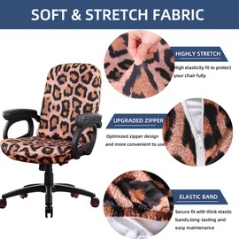 YOXEULL Leopard Print Computer Office Chair Covers Stretchable Soft Fit Universal Desk Rotating Slipcovers, Removable Washable Chair Protector Cover with Zipper