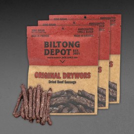 Biltong Depot Original Drywors Bundle (3oz, pack of 3): High Protein Snack, No Sugar, Natural Dried Beef Sausage Sticks