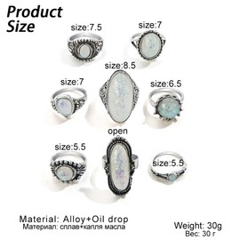 XFSRG 8 Piece Turquoise Rings Women's Retro Style Ring Set Fashionable and Individual for Everyday Use Parties and Music Festivals, Metal, Pearl