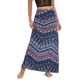 Urban CoCo Women's Stylish Spandex Comfy Fold-Over Flare Long Maxi Skirt (S, 16)