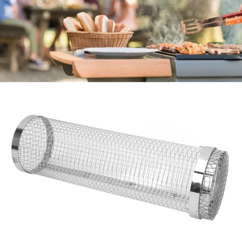 BBQ Net Tube Rolling Grilling Basket Stainless Steel Wire Mesh