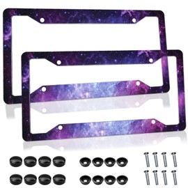 2 Pack Purple Galaxy Space License Plate Frame Aluminum Metal Car Tag Holder with 4 Holes Auto Decoration for USA Canada Vehicles Standard (Set of 2, 12.3" x 6.3")