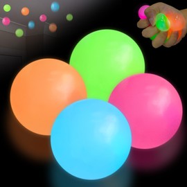 4Pcs Glowing Sticky Balls, Squishy Stress Ball, Sticky Balls for Ceiling, Glow in the Dark Balls, Squeeze Toys for Adults, Teens Stress Relief Toys