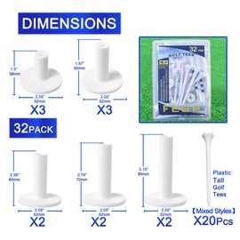 Lot of 32 Pack Value - Rubber Tees for Golf Mats | Golf Tees for Driving Range &Indoor Simulators | Golf Accessories for Indoor & Outdoor Practice, 5 Sizes Rubber Tees & Tall Plastic Golf Tees.