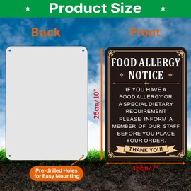 Food Allergy Notice Sign 25 x 18cm Food Allergy Sign Rust-Free Aluminum Allergy Sign with Pub Bar Restaurant Weatherproof Food Safety Sign Easy To Install, 2 Pack