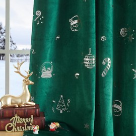 Lazzzy Christmas Green Blackout Velvet Curtain 84 Inches Long Thermal Insulated Curtain Drapes for Winter Xmas Bedroom Living Room Darkening Treatments Back Tab Curtains, 2 Panels, Emerald Green