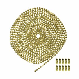 Ball Chain Number 6 Yellow Brass Ball Chain - 10 Foot Long Bead Chain - 3.2 mm in Diameter - 10 Matching Connectors Included - Corrosion and Rust Resistant Bead Ball Chain
